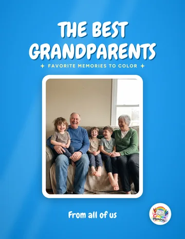 A blue cover titled The Best Grandparents, with a photo of grandparents and three grandchildren