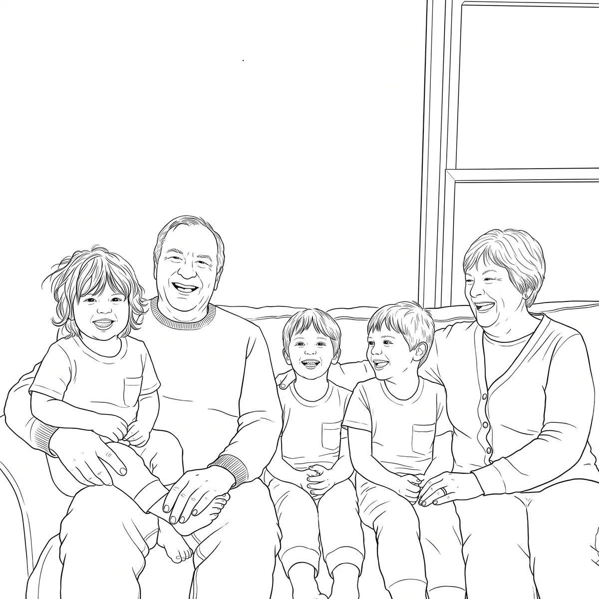 The same photo drawn as a coloring page